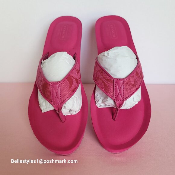 COACH Jaicee Wedge Platform Sandals in Signature Fabric-Fuchsia color.Size 9.5B⭐ - Picture 6 of 16